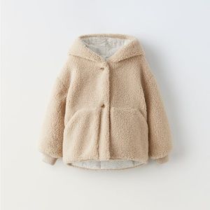 NWT Zara 6-9m hooded fleece jacket light beige